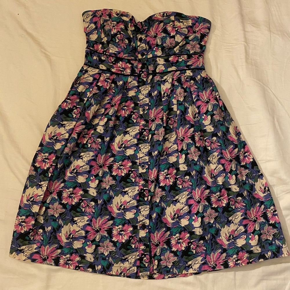 Black floral strapless dress